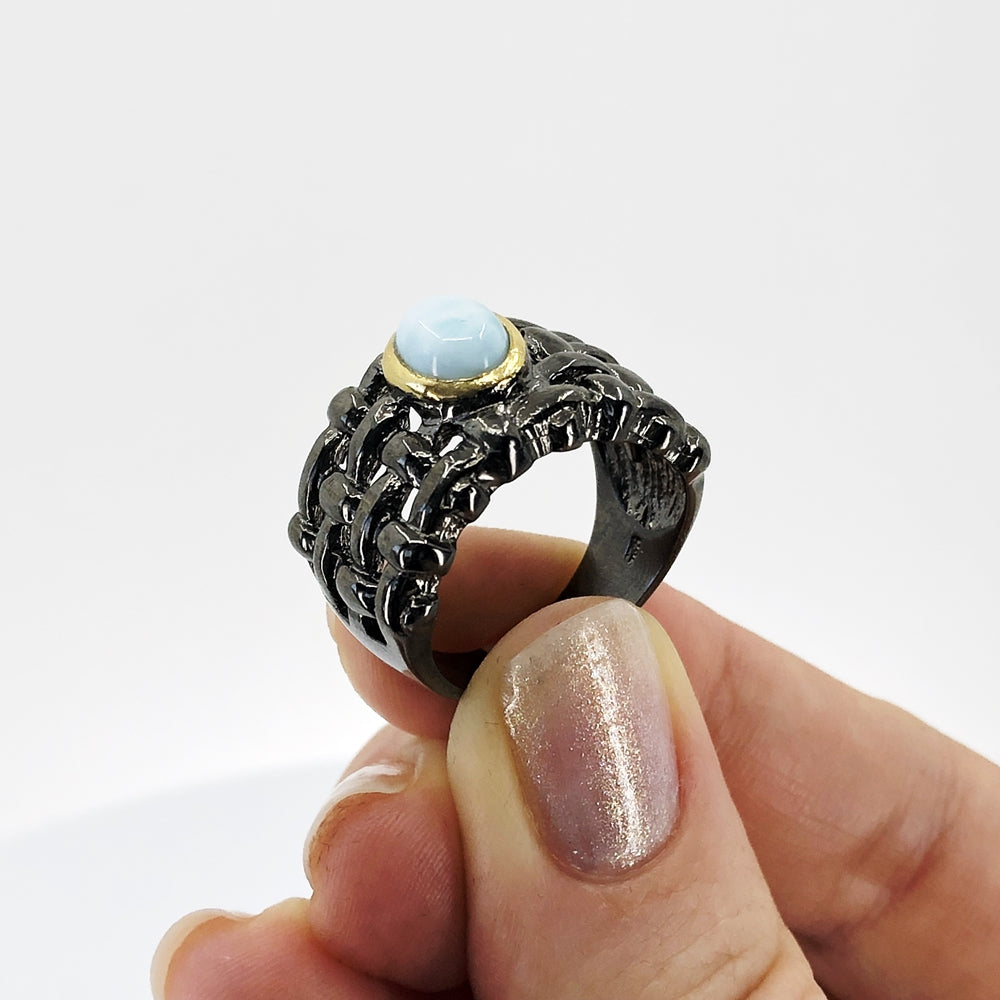 Oxidized Silver Ring With Larimar, Size 8.5