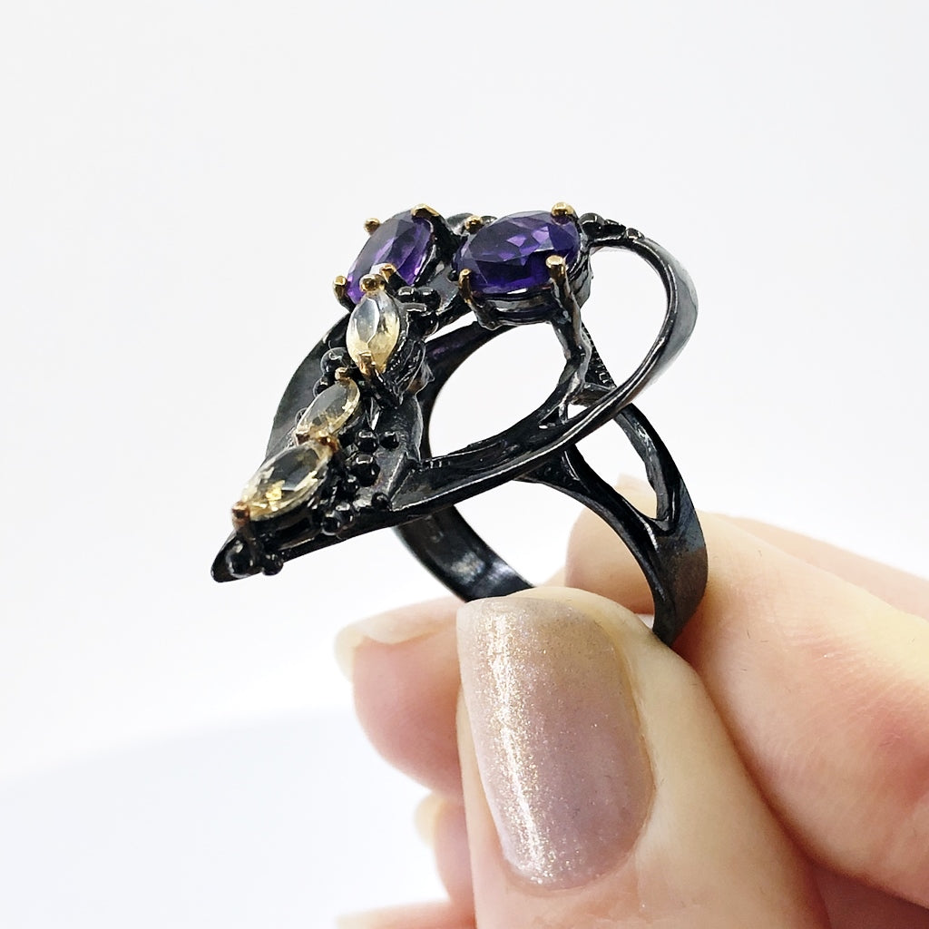139 appr 2 3/4ct Heart Shaped Amethyst and Diamond Ring size 7 3/4 bidding  ends 2/15 $850.00 | EstateSales.NET