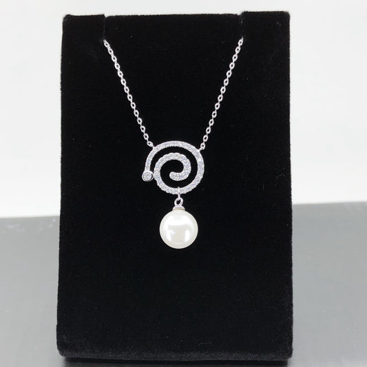 Fresh Water Pearl Swirl CZ Sterling Silver Necklace