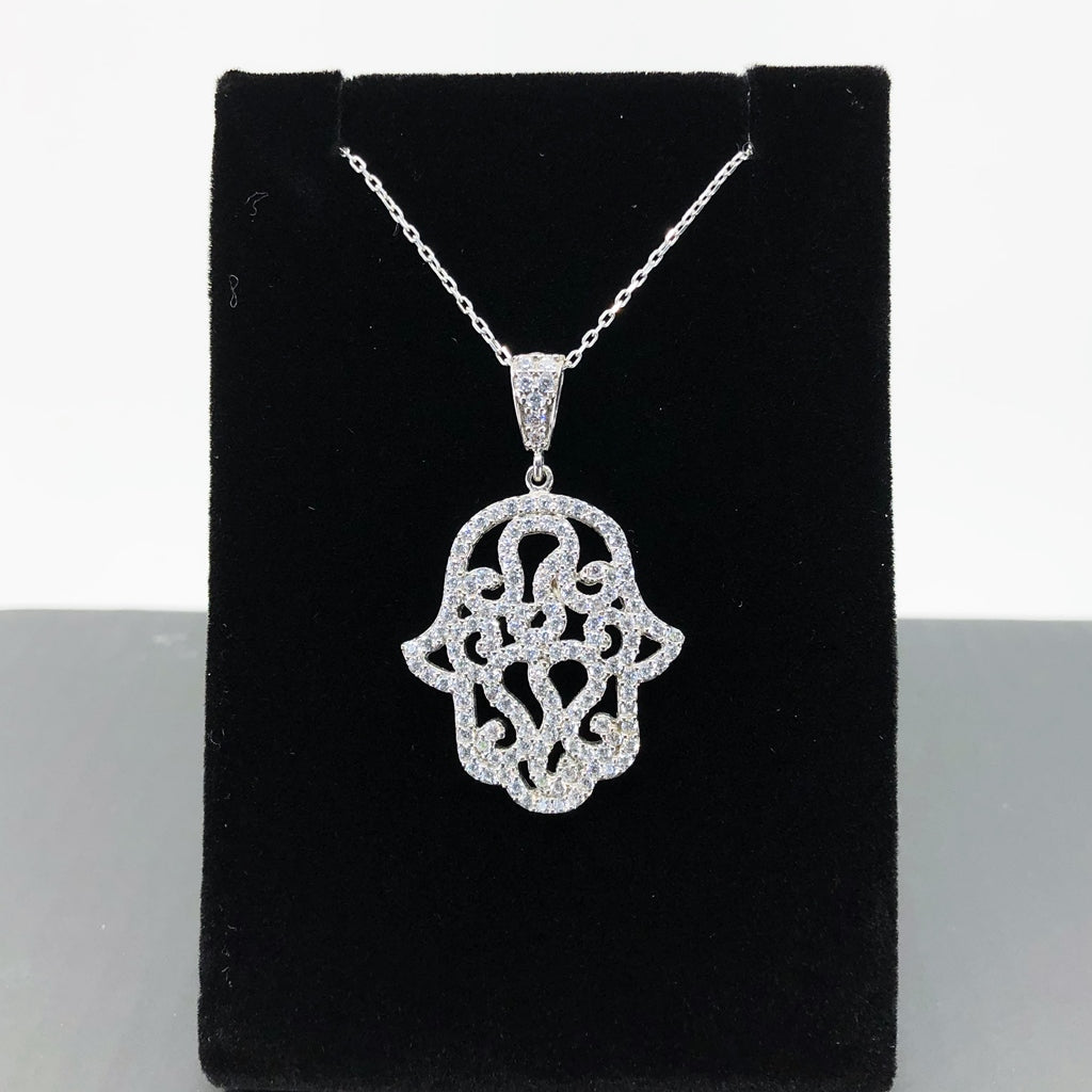 Micropave CZ Hamsa Sterling Silver Necklace