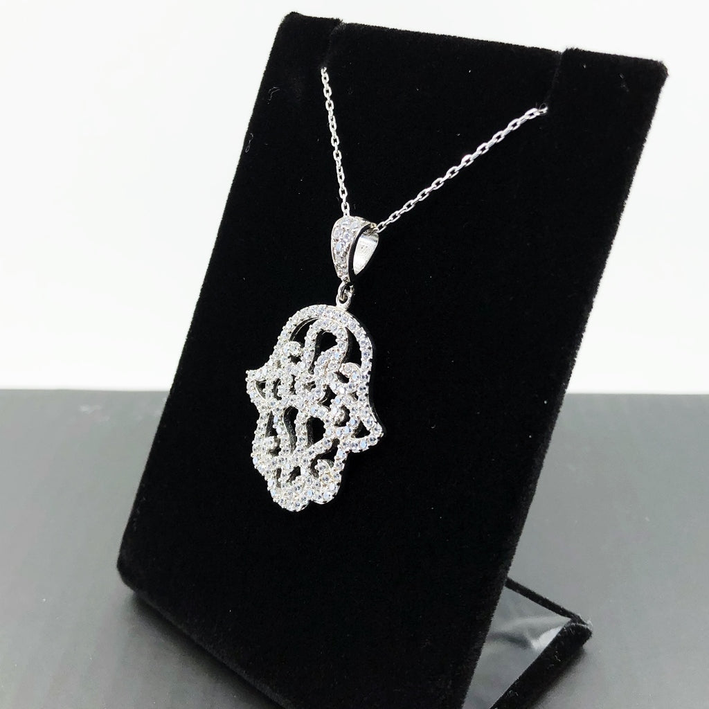 Micropave CZ Hamsa Sterling Silver Necklace