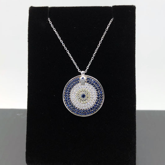 Evil Eye And Hamsa Mosaic Necklace, Sterling Silver Necklace And CZ