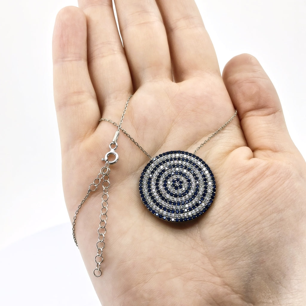 Evil Eye Mosaic Tile Style Round Necklace