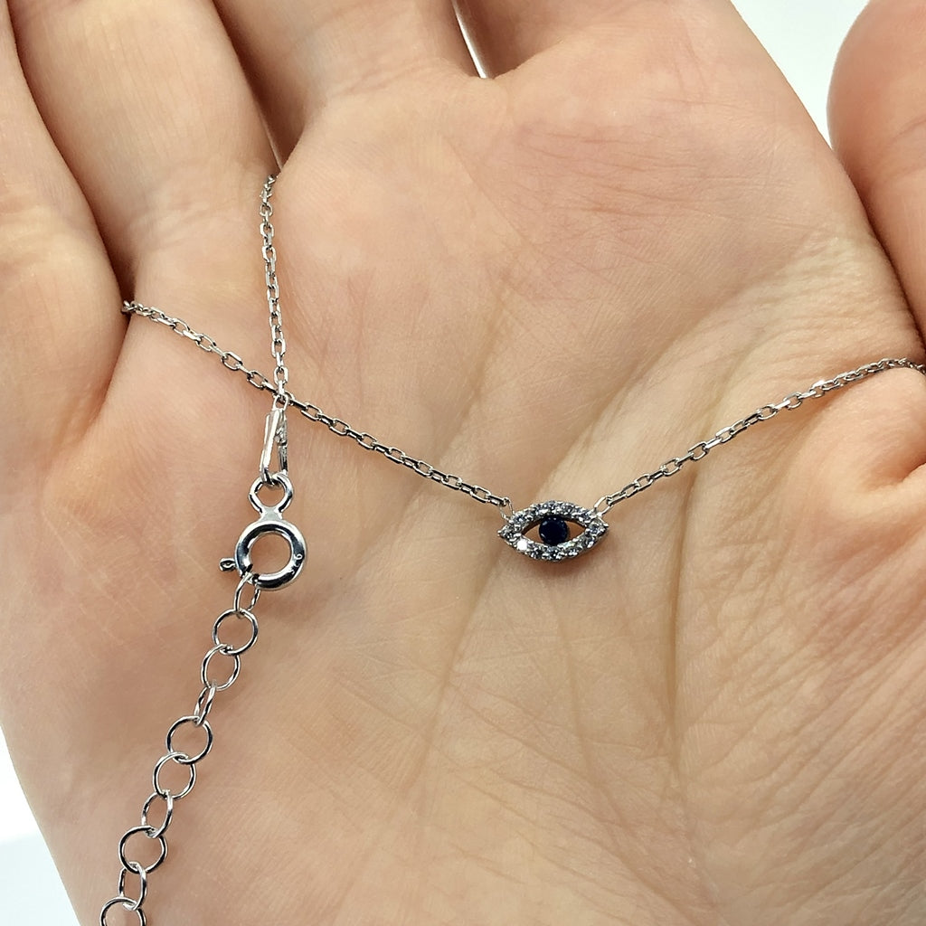 Evil Eye Micropave CZ Sterling Silver Necklace