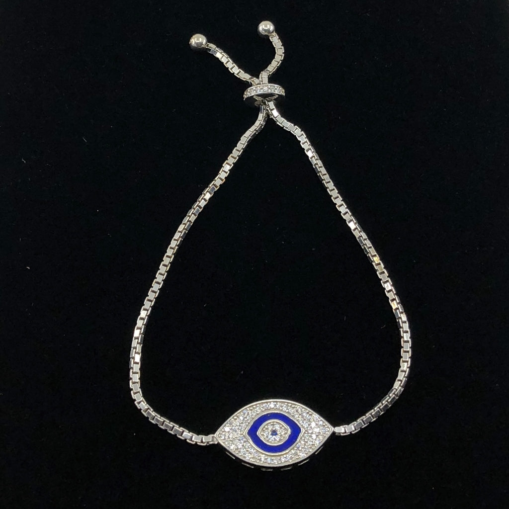 Evil Eye Adjustable Bracelet, Dark Blue Enamel  with cubic zirconia crystals