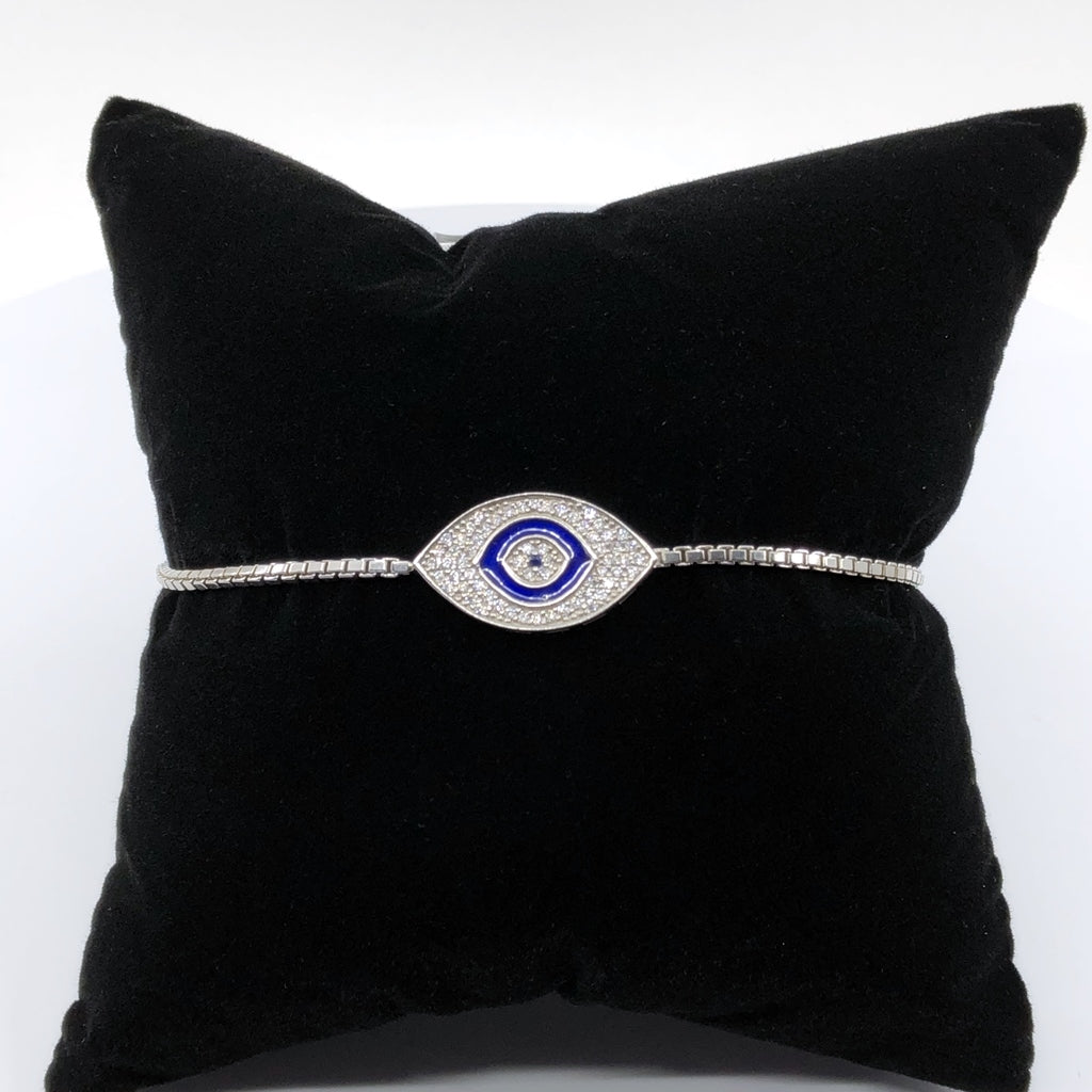 Evil Eye Adjustable Bracelet, Dark Blue Enamel 