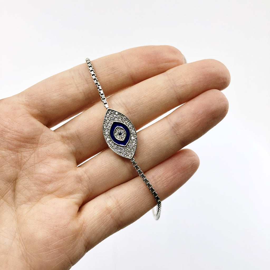 Evil Eye Adjustable Bracelet, Dark Blue Enamel 