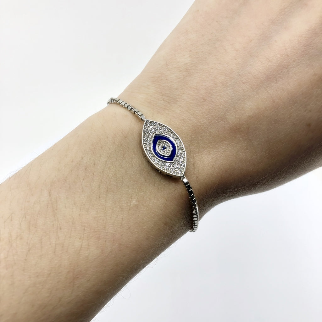 Evil Eye Adjustable Bracelet, Dark Blue Enamel 