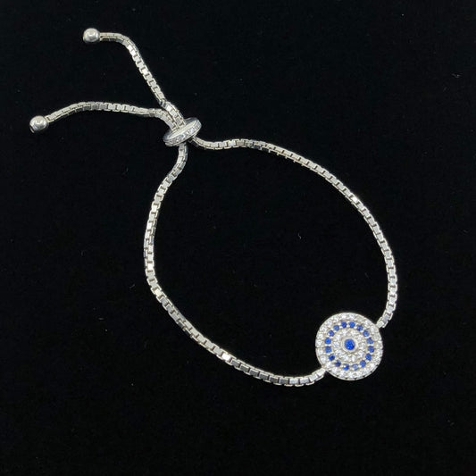 Evil Eye Micropave Sterling Silver Adjustable Bracelet