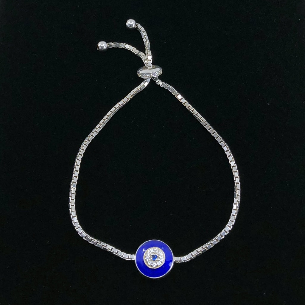 Evil Eye Adjustable Bracelet With Dark Blue Enamel and CZ