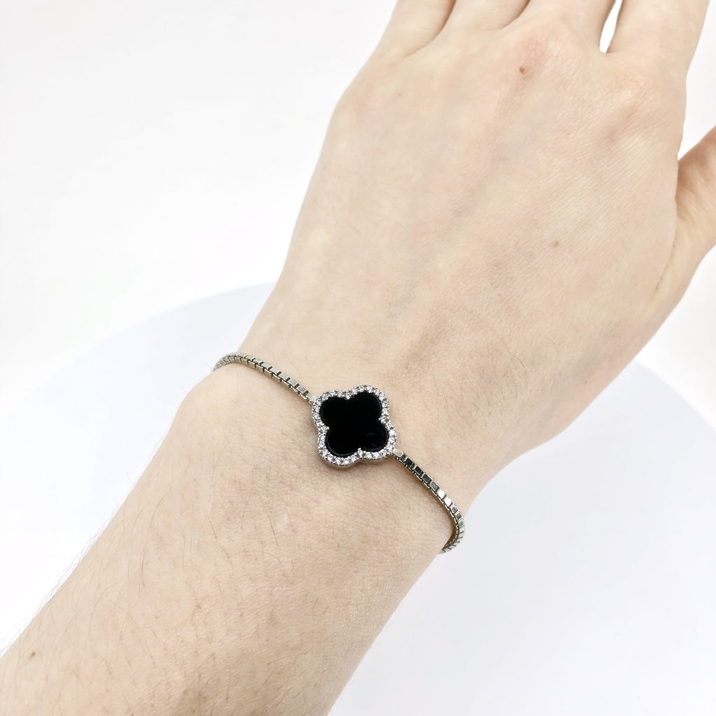 Cubic Zirconia Clover Bracelet | Black Clover Bracelet | Gesso