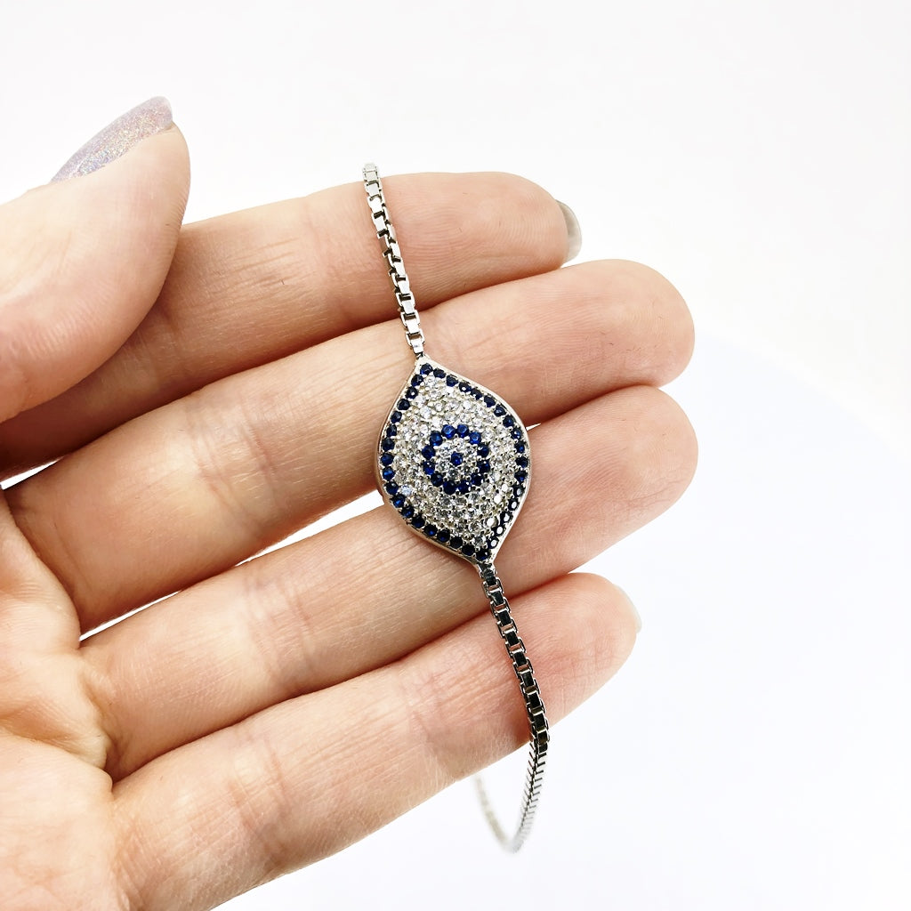 Evil Eye Mosaic Bracelet, Micropave CZ And Sterling Silver