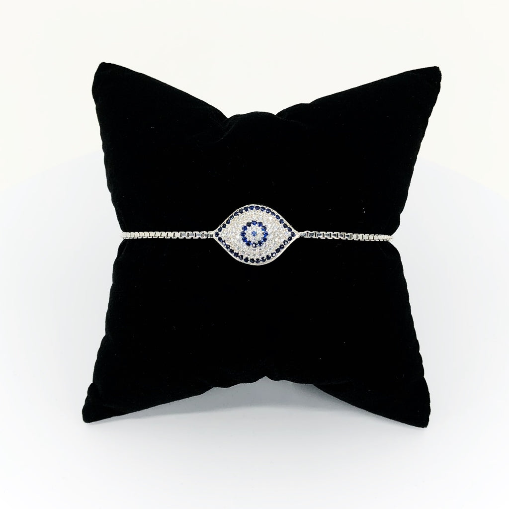 Evil Eye Mosaic Bracelet, Micropave CZ And Sterling Silver