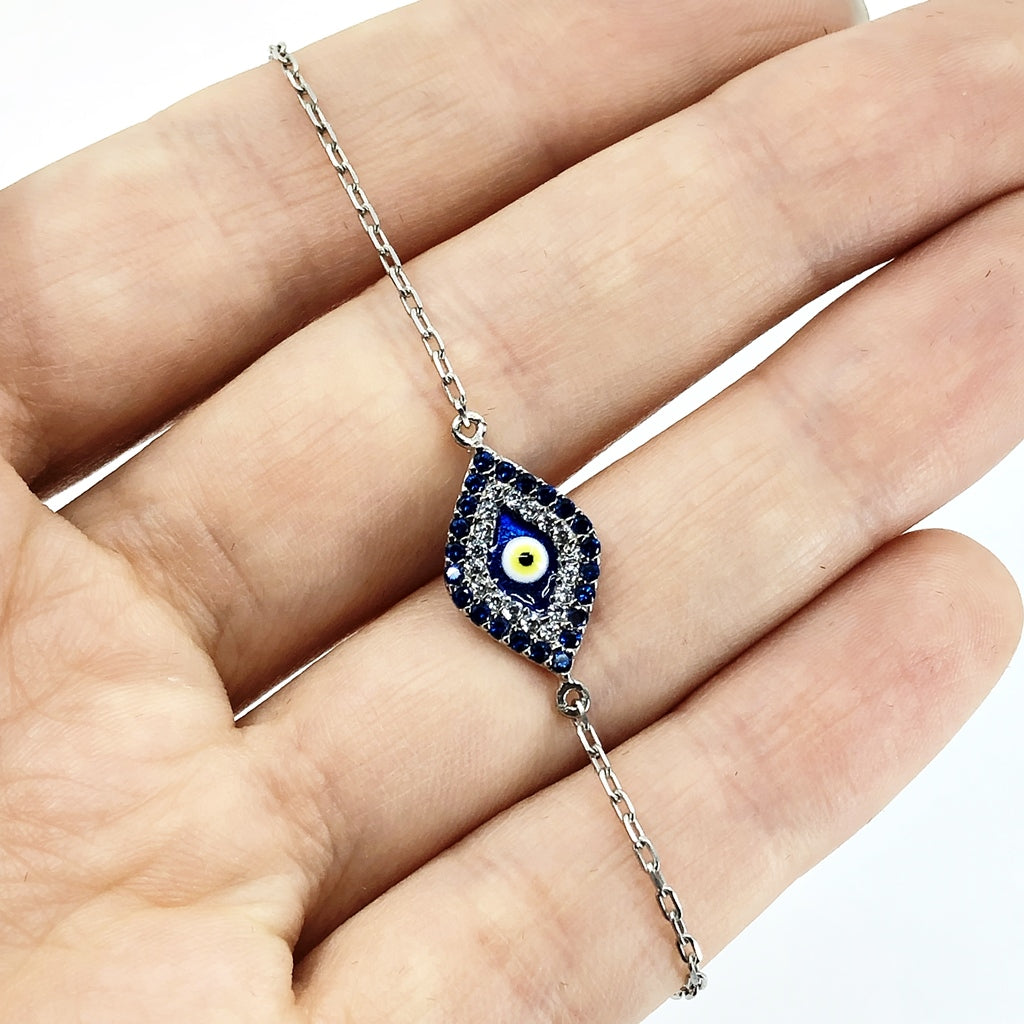 Evil Eye Micropave CZ Epoxy Sterling Silver Bracelet