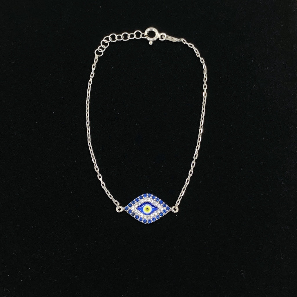 Evil Eye Micropave CZ Epoxy Sterling Silver Bracelet