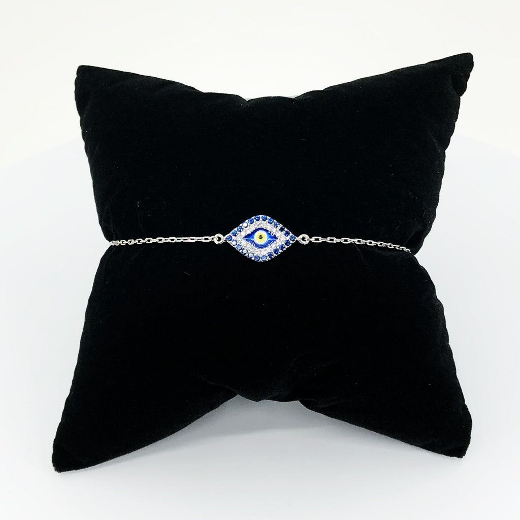 Evil Eye Micropave CZ Epoxy Sterling Silver Bracelet