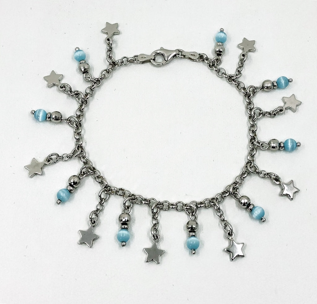 Blue Cat's Eye Sterling Silver Star Bracelet