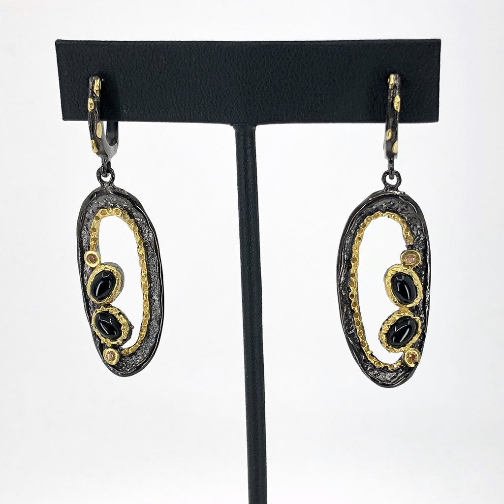 Sterling Silver Earrings With Black Spinel And Citrine