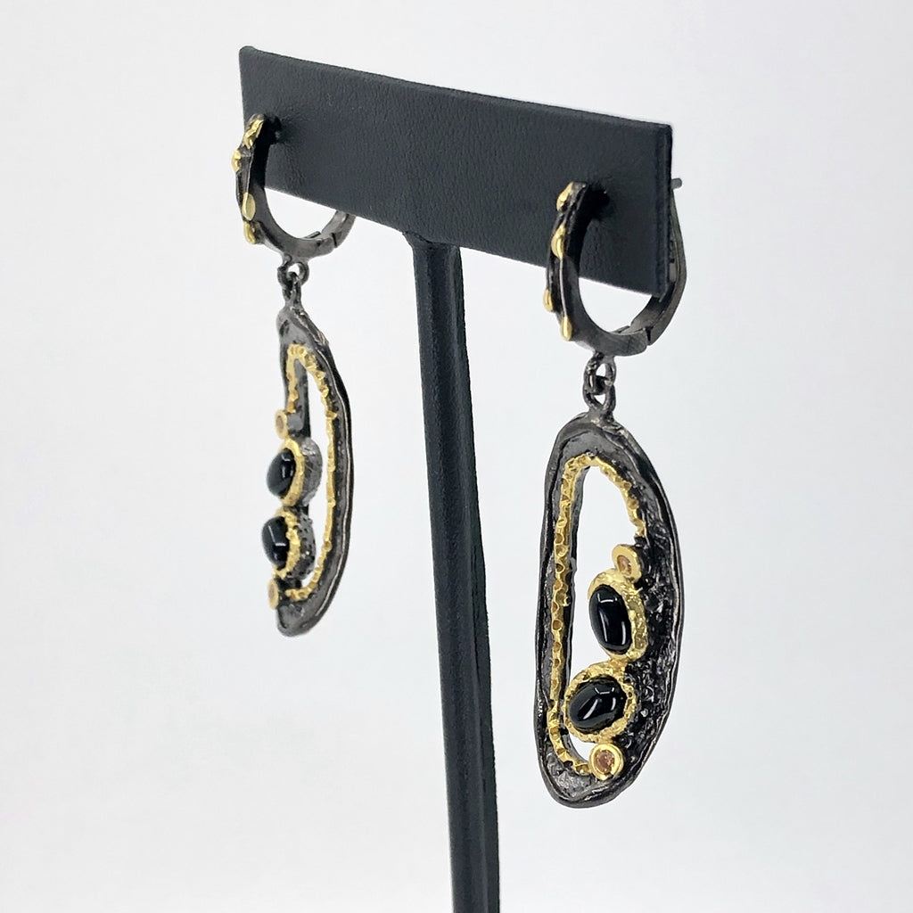 Sterling Silver Earrings With Black Spinel And Citrine