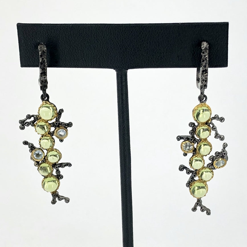 Peridot and Blue Topaz Oxidized Silver Earrings