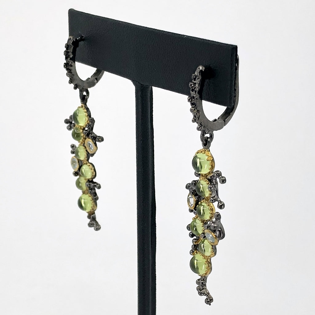 Peridot and Blue Topaz Oxidized Silver Earrings