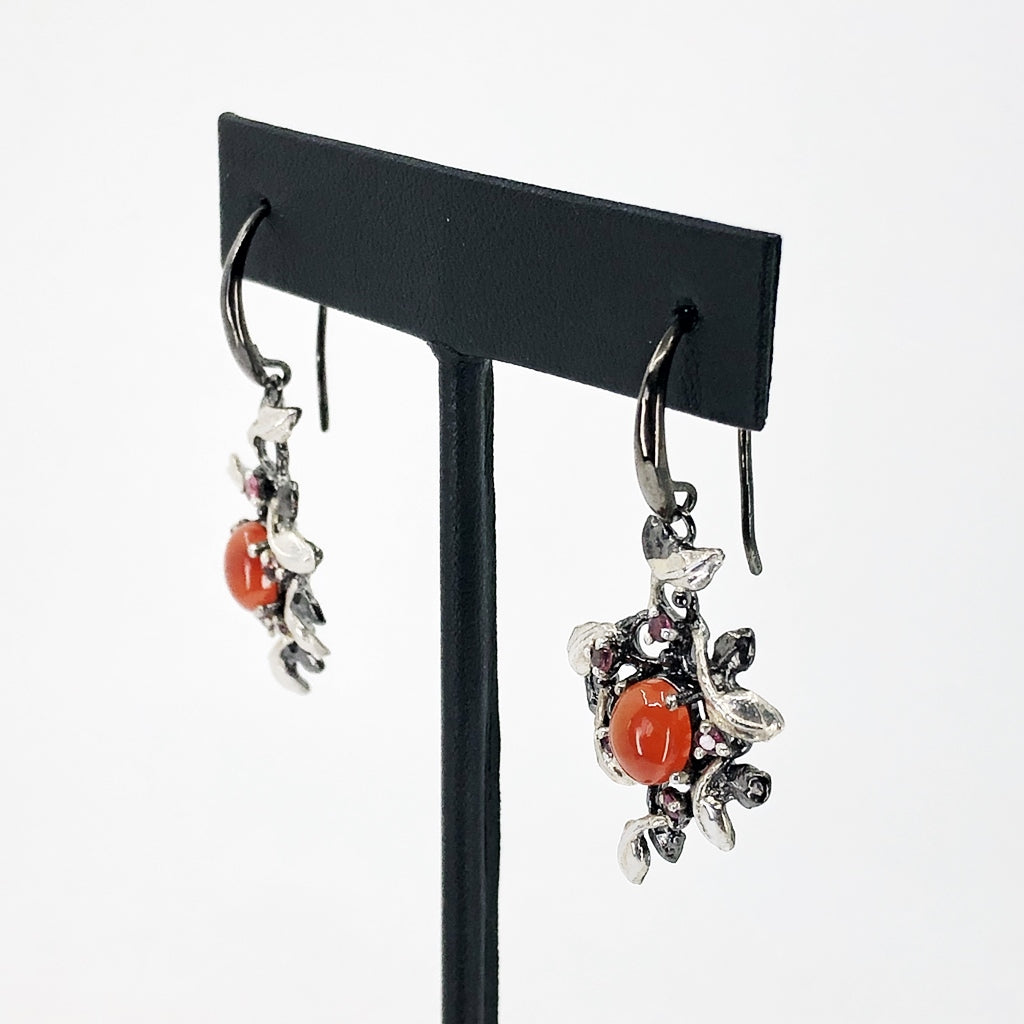 Carnelian And Rhodolite Oxidized Silver Earrings