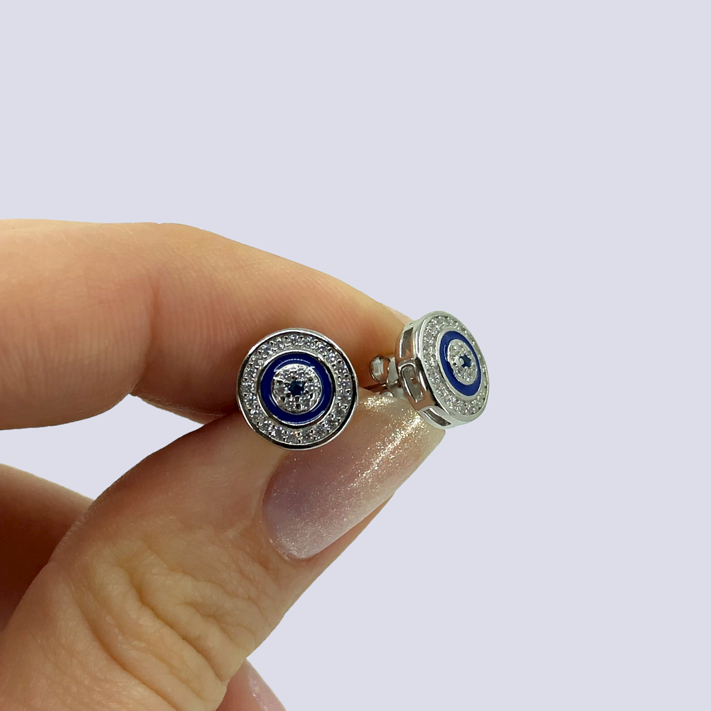 Evil Eye Sterling Silver Stud Earrings