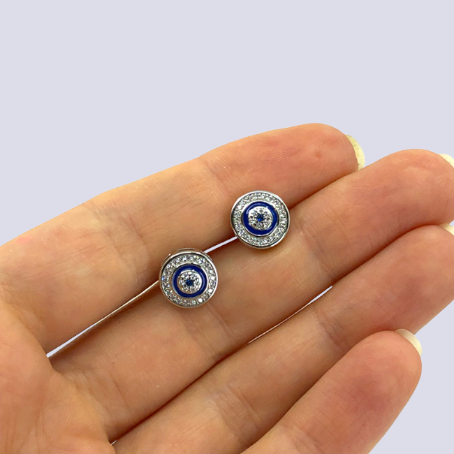 Evil Eye Sterling Silver Stud Earrings