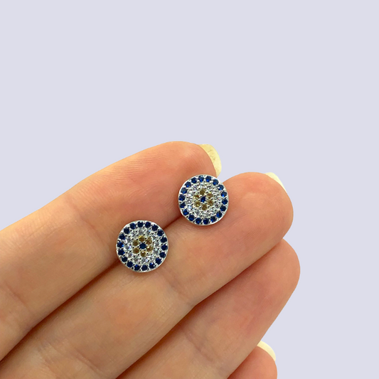 Evil Eye Sterling Silver And CZ Stud Earrings