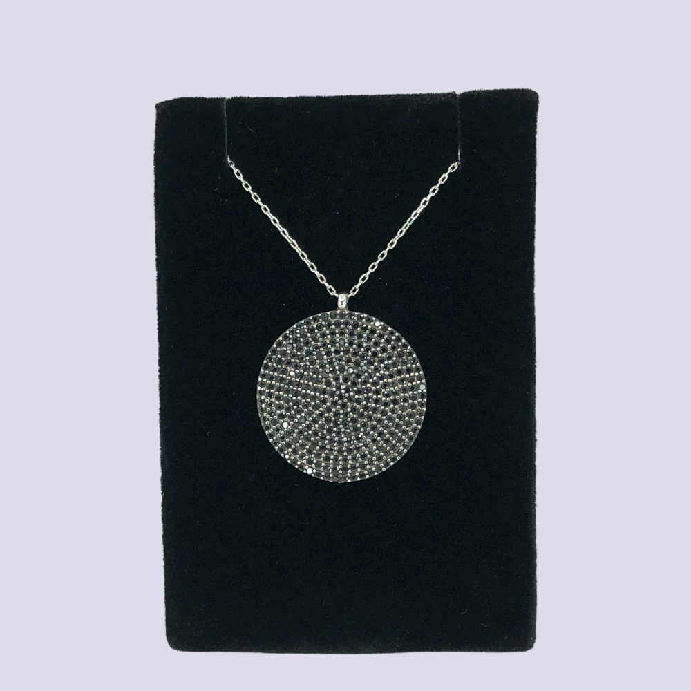 Micropave Mosaic Sterling Silver Necklace with Black Onyx