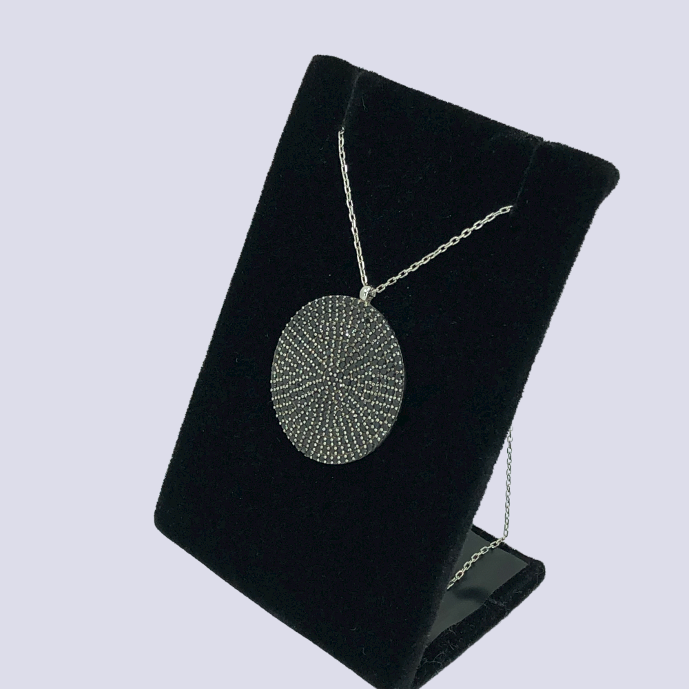 Micropave Mosaic Sterling Silver Necklace with Black Onyx