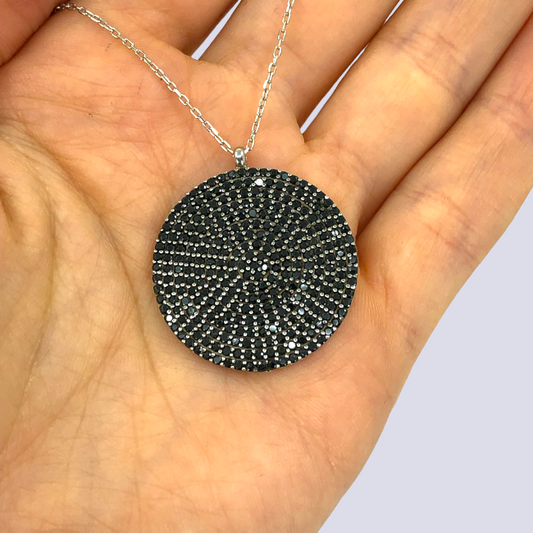 Micropave Mosaic Sterling Silver Necklace with Black Onyx