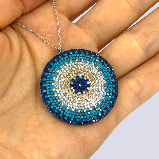 Mosaic Evil Eye Sterling Silver Necklace