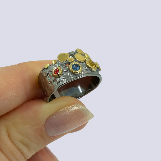 Silver Ring With Fancy Sapphires, Size 7.5