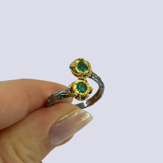 Silver Ring With Emerald, Size 8 (Adjustable)