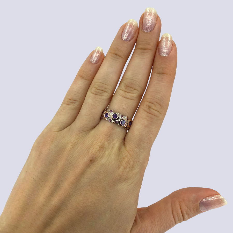 Silver Ring With Amethyst and Rhodolite, Size 9