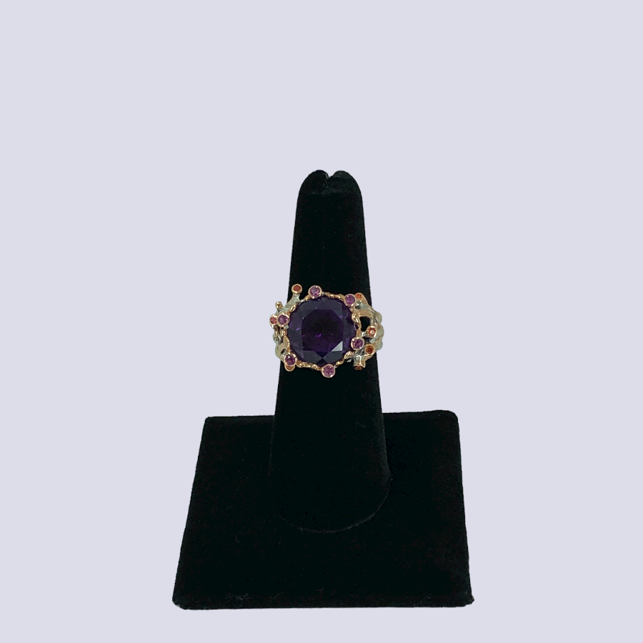 Silver Ring With Amethyst, Orange Sapphires and Rhodolites, Size 7.5
