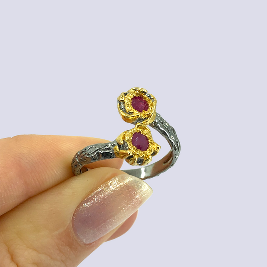 Silver Ring With Ruby, Size 8 (Adjustable)