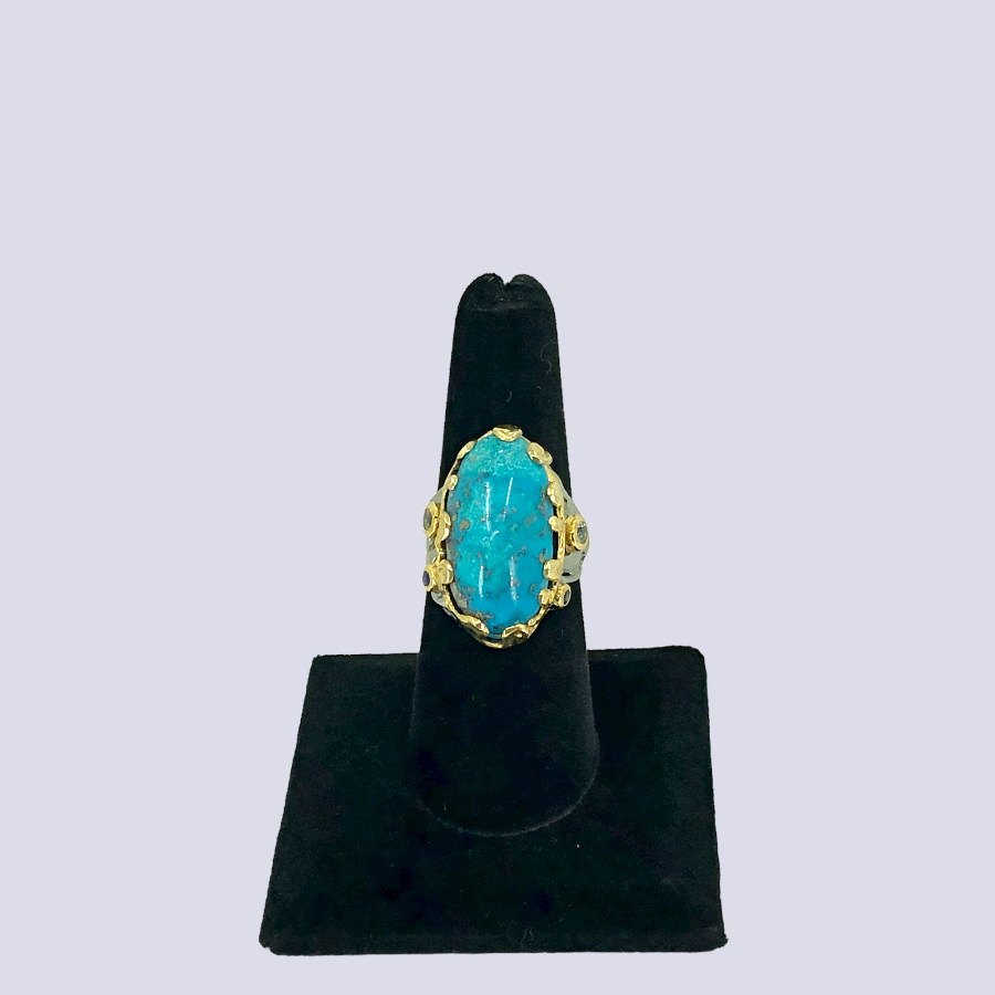 Silver Ring with Turquoise And Pyrite, Size 7.5