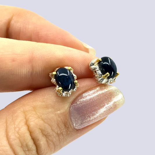 Sterling Silver Studs With Blue Sapphire