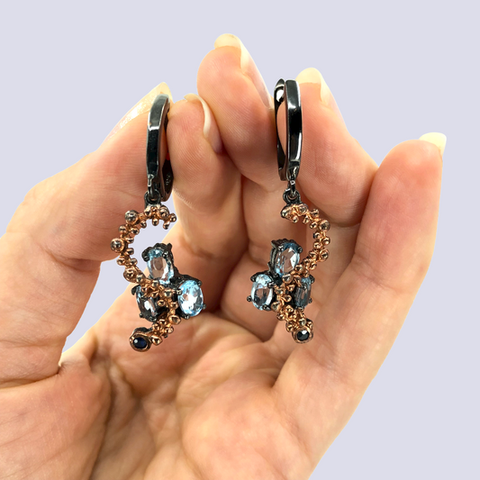 Silver Dangle Earrings With Blue Topaz And Blue Sapphire