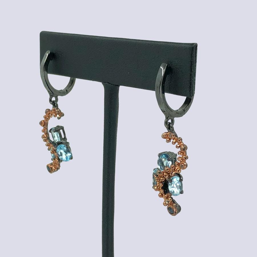 Silver Dangle Earrings With Blue Topaz And Blue Sapphire