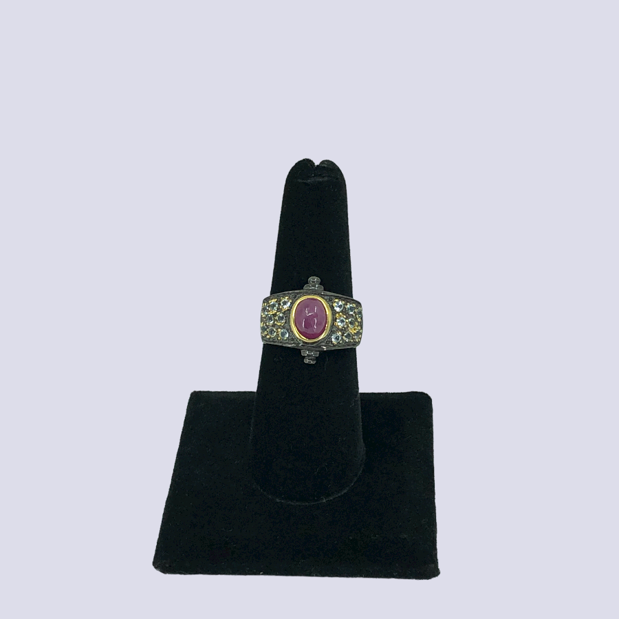 Ruby And Blue Topaz Sterling Silver Ring, Size 7.25