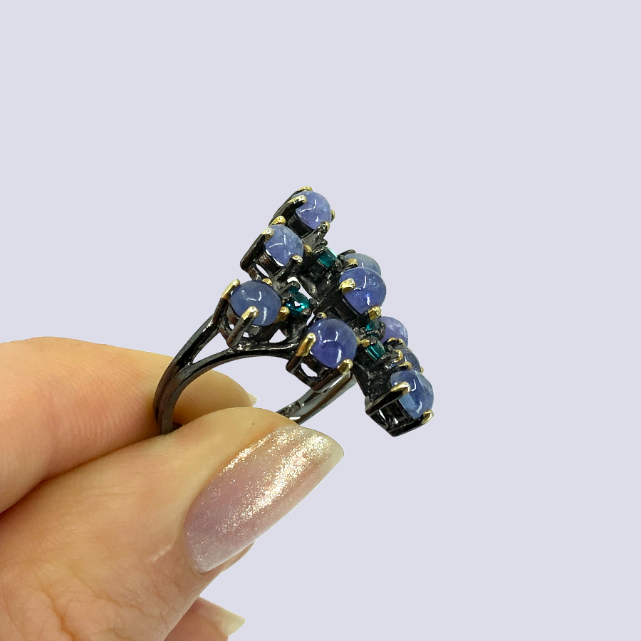 Tanzanite and Blue CZ Sterling Silver Ring, Size 7