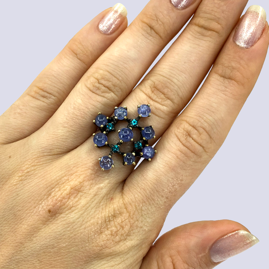 Tanzanite and Blue CZ Sterling Silver Ring, Size 7