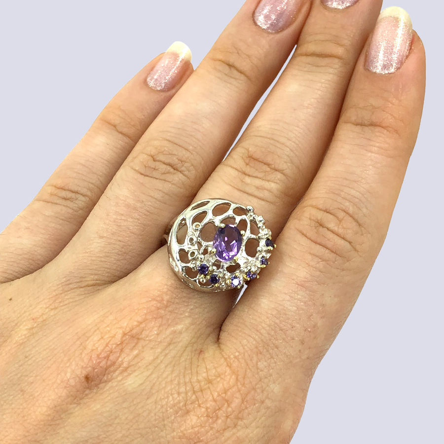 Sterling Silver Ring With Amethyst, Size 6