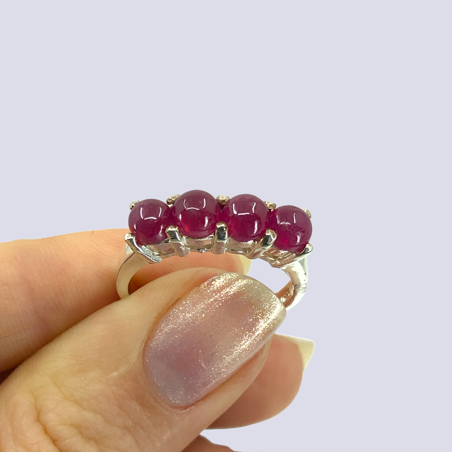 Ruby Four Stone Band In Sterling Silver, Size 8