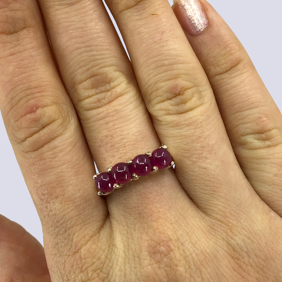 Ruby Four Stone Band In Sterling Silver, Size 8