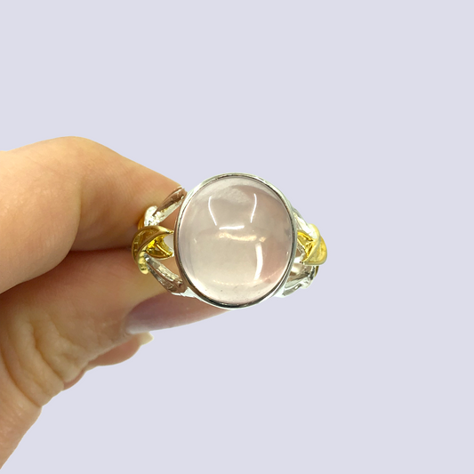 Rose Quarts Cabochon Ring in Sterling Silver, Size 8.5