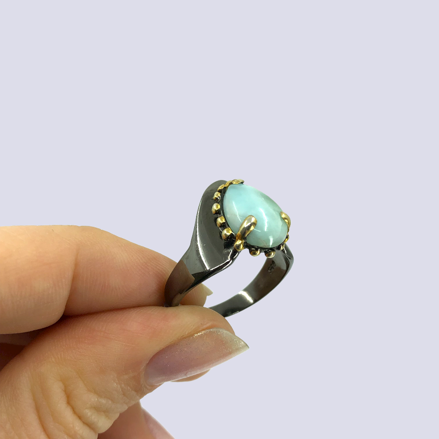 Sterling Silver Ring With Larimar, Size 9